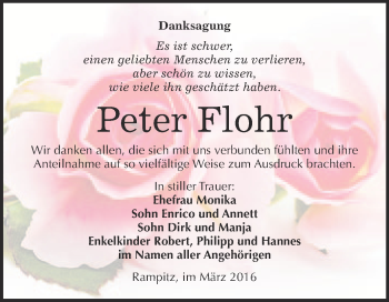Traueranzeige von Peter Flohr von Super Sonntag Merseburg