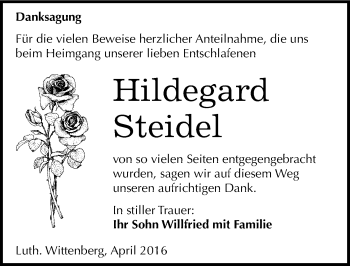 Traueranzeige von Hildegard Steidel von Mitteldeutsche Zeitung Wittenberg