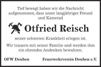 Traueranzeige von Otfried Reisch von Super Sonntag Zeitz