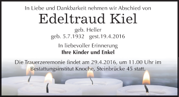 Traueranzeige von Edeltraud Kiel von Mitteldeutsche Zeitung Aschersleben