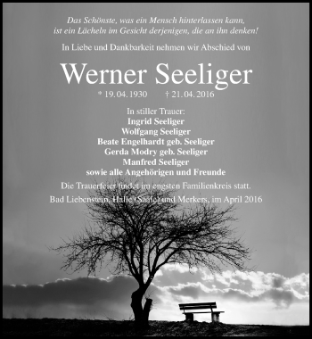 Traueranzeige von Werner Seeliger von Mitteldeutsche Zeitung Halle/Saalkreis