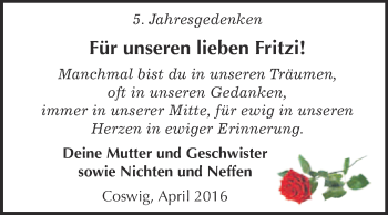 Traueranzeige von Fritzi  von Super Sonntag Wittenberg