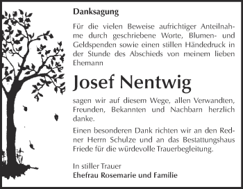 Traueranzeige von Josef Nentwig von WVG - Wochenspiegel Dessau / Köthen