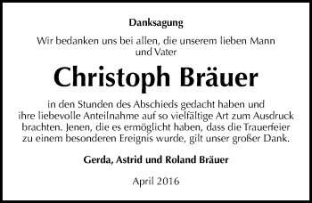 Traueranzeige von Christoph Bräuer von Mitteldeutsche Zeitung Dessau-Roßlau
