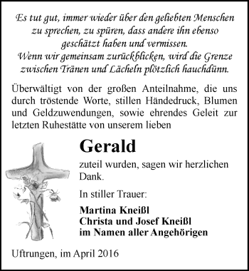 Traueranzeige von Gerald  von Mitteldeutsche Zeitung Sangerhausen