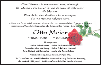 Traueranzeige von Otto Meick von Mitteldeutsche Zeitung Sangerhausen