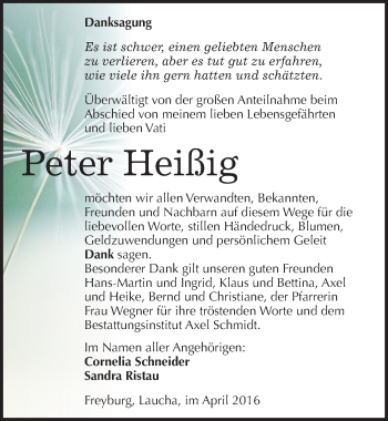 Traueranzeige von Peter Heißig von Mitteldeutsche Zeitung Naumburg/Nebra