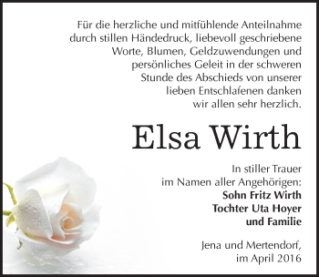 Traueranzeige von Elsa Wirth von Mitteldeutsche Zeitung Naumburg/Nebra