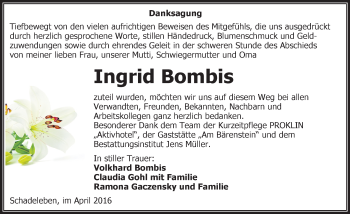 Traueranzeige von Ingrid Bombis von Mitteldeutsche Zeitung Aschersleben