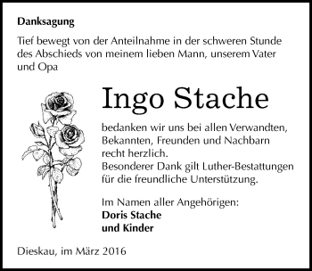 Traueranzeige von Ingo Stache von Mitteldeutsche Zeitung Halle/Saalkreis