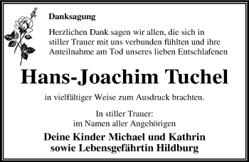 Traueranzeige von Hans-Joachim Tuchel von Mitteldeutsche Zeitung Dessau-Roßlau