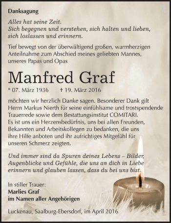 Traueranzeige von Manfred Graf von Mitteldeutsche Zeitung Zeitz