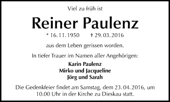 Traueranzeige von Reiner Paulenz von Mitteldeutsche Zeitung Halle/Saalkreis