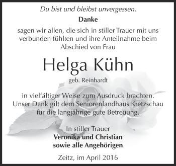 Traueranzeige von Helga Kühn von Super Sonntag Zeitz