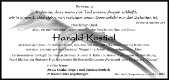 Traueranzeige von Harald Kostial von Wochenspiegel Mansfelder Land