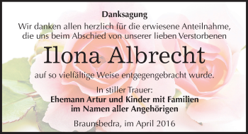 Traueranzeige von Ilona Albrecht von Mitteldeutsche Zeitung Merseburg/Querfurt