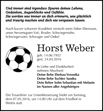Traueranzeige von Horst Weber von Mitteldeutsche Zeitung Halle/Saalkreis