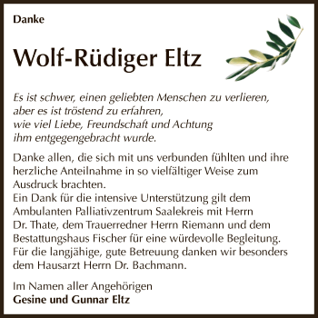 Traueranzeige von Wolf-Rüdiger Eltz von Super Sonntag Zeitz