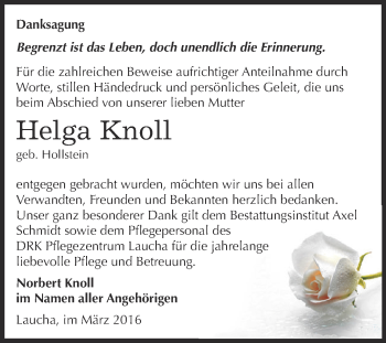 Traueranzeige von Helga Knoll von WVG - Wochenspiegel NMB / WSF / ZTZ