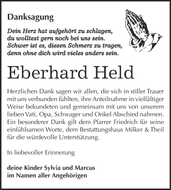 Traueranzeige von Eberhard Held von Super Sonntag Zeitz