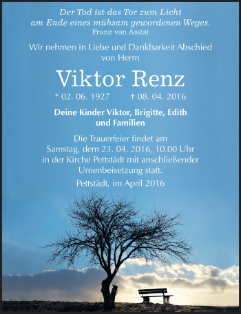 Traueranzeige von Viktor Renz von Mitteldeutsche Zeitung Weißenfels
