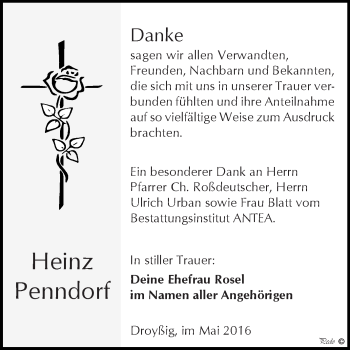 Traueranzeige von Heinz Penndorf von Super Sonntag Zeitz