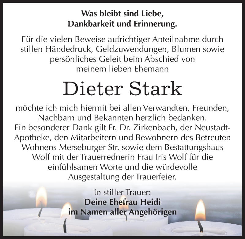  Traueranzeige für Dieter Stark vom 09.04.2016 aus Mitteldeutsche Zeitung Weißenfels