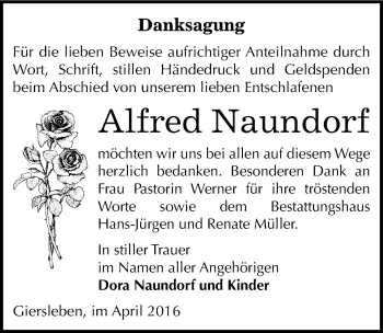Traueranzeige von Alfred Naundorf von Mitteldeutsche Zeitung Aschersleben