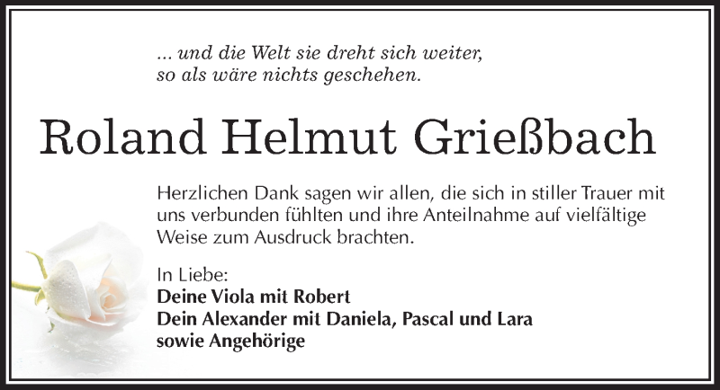  Traueranzeige für Roland Helmut Grießbach vom 30.04.2016 aus Mitteldeutsche Zeitung Merseburg/Querfurt