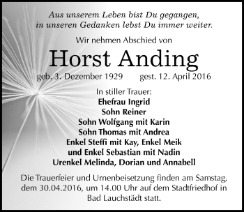 Traueranzeige von Horst Anding von Mitteldeutsche Zeitung Merseburg/Querfurt