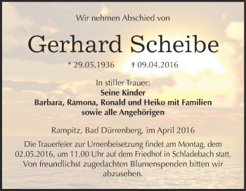 Traueranzeige von Gerhard Scheibe von Super Sonntag Merseburg