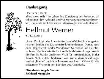 Traueranzeige von Hellmut Werner von Mitteldeutsche Zeitung Dessau-Roßlau
