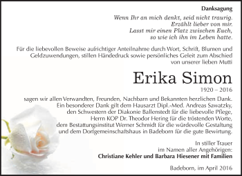 Traueranzeige von Erika Simon von WVG - Wochenspiegel Quedlinburg