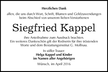 Traueranzeige von Siegfried Kappel von WVG - Wochenspiegel Merseburg