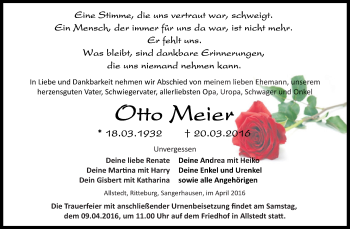 Traueranzeige von Otto Meier von Super Sonntag SGH Mansf. Land