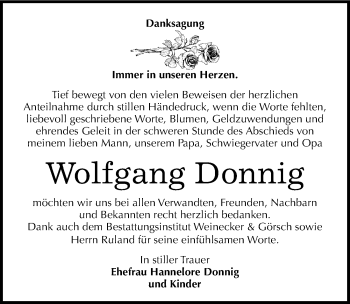Traueranzeige von Wolfgang Donnig von Mitteldeutsche Zeitung Bernburg
