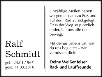 Traueranzeige von Ralf Schmidt von Mitteldeutsche Zeitung Weißenfels