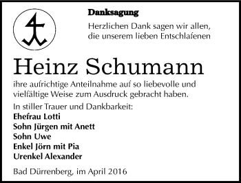 Traueranzeige von Heinz Schumann von Mitteldeutsche Zeitung Merseburg/Querfurt