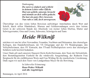 Traueranzeige von Heide Wilkniß von Mitteldeutsche Zeitung Sangerhausen