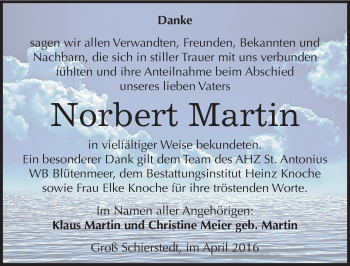 Traueranzeige von Norbert Martin von Mitteldeutsche Zeitung Aschersleben