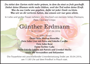 Traueranzeige von Günther Erdmann von Mitteldeutsche Zeitung Bitterfeld