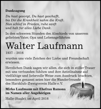 Traueranzeige von Walter Laufmann von Mitteldeutsche Zeitung Halle/Saalkreis