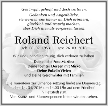 Traueranzeige von Roland Reichert von Mitteldeutsche Zeitung Mansfelder Land