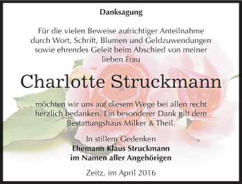 Traueranzeige von Charlotte Struckmann von Mitteldeutsche Zeitung Zeitz
