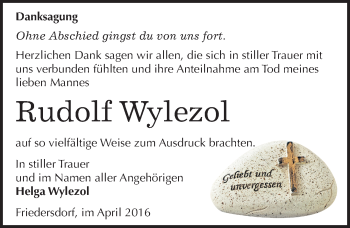 Traueranzeige von Rudolf Wylezol von Mitteldeutsche Zeitung Bitterfeld