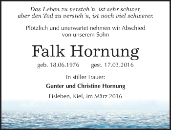 Traueranzeige von Falk Hornung von Mitteldeutsche Zeitung Mansfelder Land