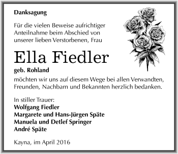 Traueranzeige von Ella Fiedler von Mitteldeutsche Zeitung Zeitz