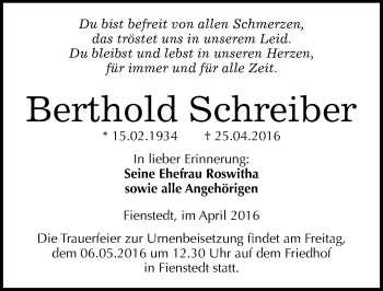 Traueranzeige von Berthold Schreiber von Mitteldeutsche Zeitung Halle/Saalkreis