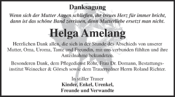 Traueranzeige von Helga Amelang von Super Sonntag Bernburg