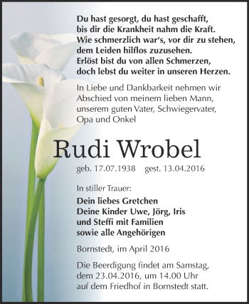 Traueranzeige von Rudi Wrobel von WVG - Wochenspiegel SGH